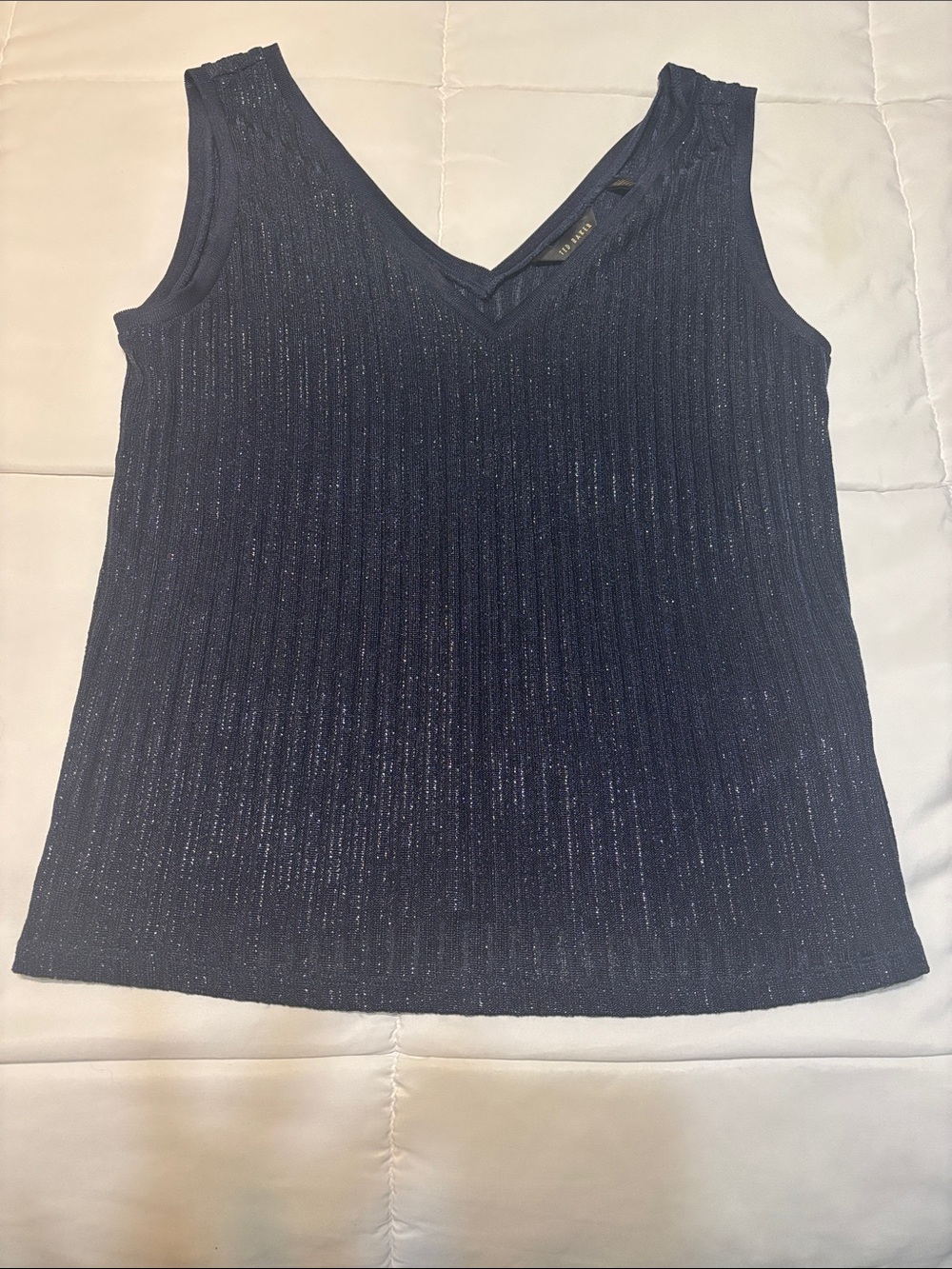 Ted Baker London Metallic Ribbed V-Neck Tank Top - Navy Blue